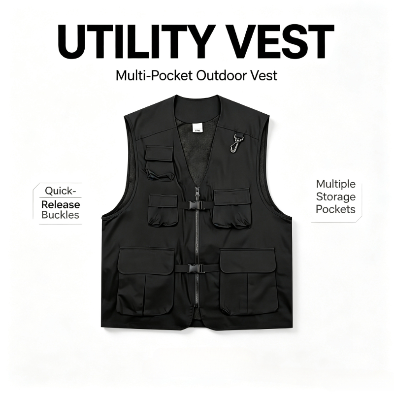 Photography Vest - Gilet cargo fonctionnel streetwear pour hommes,