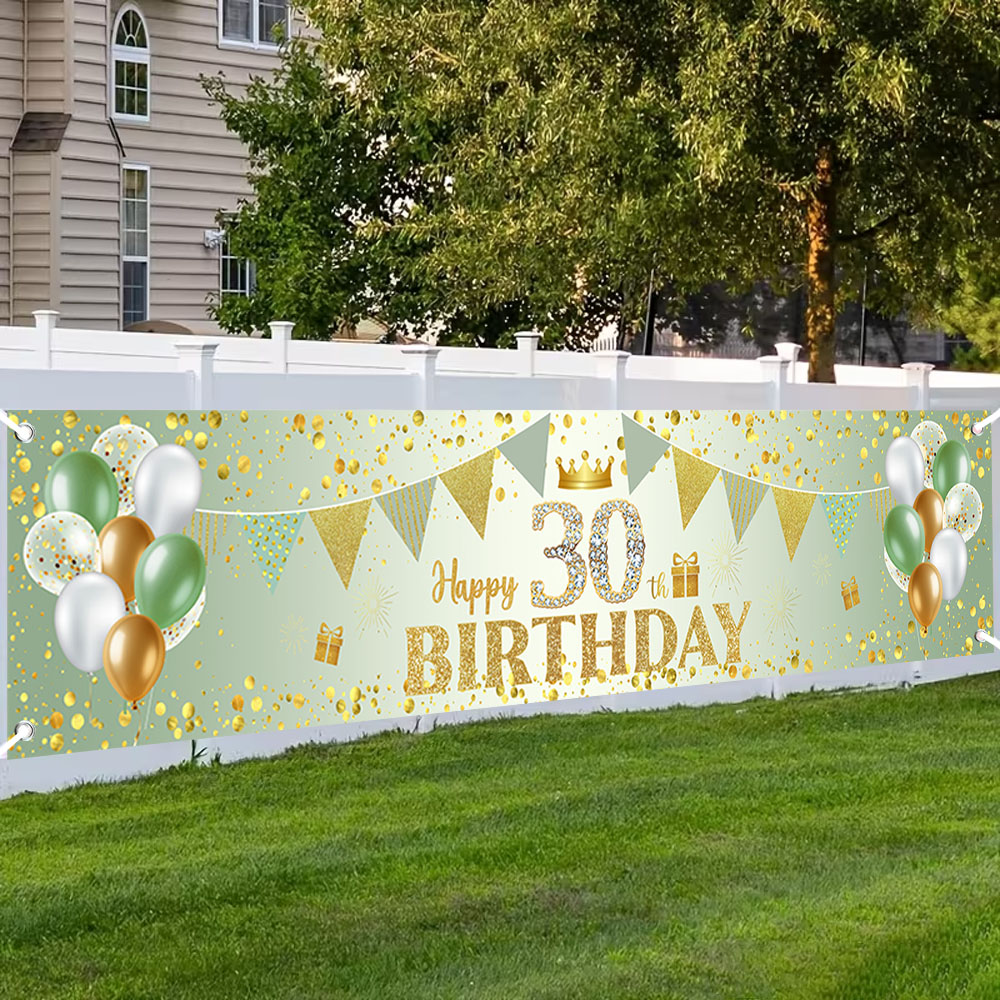 Photography Aesthetic - Bannière d'anniversaire vert doré pour fête